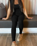 Women Sleeveless Vest High Waist Pants Sets Two Pieces Outfit Pink Gray Rosy Black Blue S-2XL
