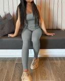Women Sleeveless Vest High Waist Pants Sets Two Pieces Outfit Pink Gray Rosy Black Blue S-2XL