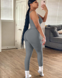 Women Sleeveless Vest High Waist Pants Sets Two Pieces Outfit Pink Gray Rosy Black Blue S-2XL
