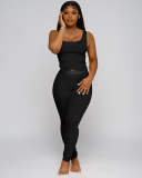 Women Sleeveless Vest High Waist Pants Sets Two Pieces Outfit Pink Gray Rosy Black Blue S-2XL