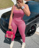 Women Sleeveless Vest High Waist Pants Sets Two Pieces Outfit Pink Gray Rosy Black Blue S-2XL