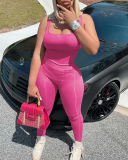 Women Sleeveless Vest High Waist Pants Sets Two Pieces Outfit Pink Gray Rosy Black Blue S-2XL
