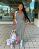 Women Sleeveless Vest High Waist Pants Sets Two Pieces Outfit Pink Gray Rosy Black Blue S-2XL