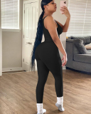 Women Sleeveless Vest High Waist Pants Sets Two Pieces Outfit Pink Gray Rosy Black Blue S-2XL