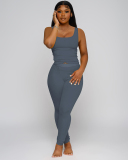 Women Sleeveless Vest High Waist Pants Sets Two Pieces Outfit Pink Gray Rosy Black Blue S-2XL