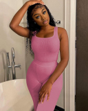 Women Sleeveless Vest High Waist Pants Sets Two Pieces Outfit Pink Gray Rosy Black Blue S-2XL