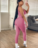 Women Sleeveless Vest High Waist Pants Sets Two Pieces Outfit Pink Gray Rosy Black Blue S-2XL