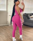 Women Sleeveless Vest High Waist Pants Sets Two Pieces Outfit Pink Gray Rosy Black Blue S-2XL