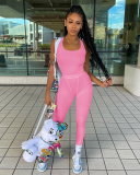 Women Sleeveless Vest High Waist Pants Sets Two Pieces Outfit Pink Gray Rosy Black Blue S-2XL
