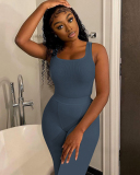 Women Sleeveless Vest High Waist Pants Sets Two Pieces Outfit Pink Gray Rosy Black Blue S-2XL