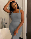 Women Sleeveless Vest High Waist Pants Sets Two Pieces Outfit Pink Gray Rosy Black Blue S-2XL