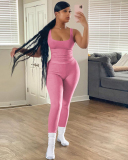 Women Sleeveless Vest High Waist Pants Sets Two Pieces Outfit Pink Gray Rosy Black Blue S-2XL