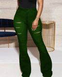 High Waist Hollow Out Slim Wide Leg Pants Black Blue Wine Red Army Green Purple S-4XL