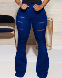 High Waist Hollow Out Slim Wide Leg Pants Black Blue Wine Red Army Green Purple S-4XL