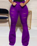 High Waist Hollow Out Slim Wide Leg Pants Black Blue Wine Red Army Green Purple S-4XL