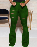 High Waist Hollow Out Slim Wide Leg Pants Black Blue Wine Red Army Green Purple S-4XL