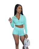 Solid Color Women New Hot Fashion 2 Piece Short Set S-XXL