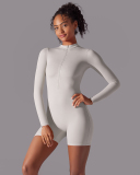 Women Long Sleeve Zipper Front Solid Color Romper S-XL