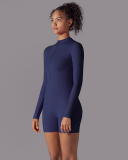 Women Long Sleeve Zipper Front Solid Color Romper S-XL