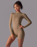 Women Long Sleeve Zipper Front Solid Color Romper S-XL