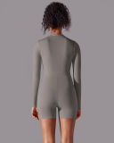 Women Long Sleeve Zipper Front Solid Color Romper S-XL