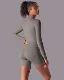 Women Long Sleeve Zipper Front Solid Color Romper S-XL