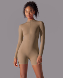 Women Long Sleeve Zipper Front Solid Color Romper S-XL