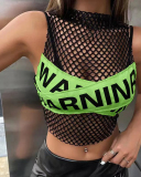 Mesh Letter Printed Vest S-L