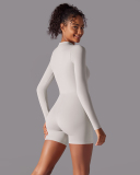 Women Long Sleeve Zipper Front Solid Color Romper S-XL