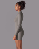 Women Long Sleeve Zipper Front Solid Color Romper S-XL