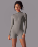 Women Long Sleeve Zipper Front Solid Color Romper S-XL