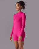 Women Long Sleeve Zipper Front Solid Color Romper S-XL