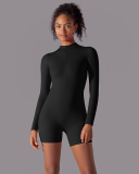 Women Long Sleeve Zipper Front Solid Color Romper S-XL