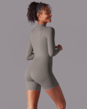 Women Long Sleeve Zipper Front Solid Color Romper S-XL