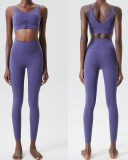 U-Back Zipper Front High Elastic Running High Waist Pants Yoga Two-piece Set S-XL