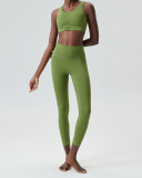 U-Back Zipper Front High Elastic Running High Waist Pants Yoga Two-piece Set S-XL