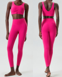 U-Back Zipper Front High Elastic Running High Waist Pants Yoga Two-piece Set S-XL