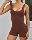 Women New Hollow Out Backless Seamless Ruched Sport Romper Royal Blue Brown Black Pink Green S-L