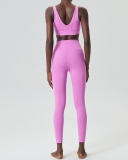 U-Back Zipper Front High Elastic Running High Waist Pants Yoga Two-piece Set S-XL
