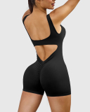 Women New Hollow Out Backless Seamless Ruched Sport Romper Royal Blue Brown Black Pink Green S-L