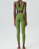 U-Back Zipper Front High Elastic Running High Waist Pants Yoga Two-piece Set S-XL