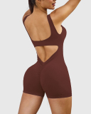 Women New Hollow Out Backless Seamless Ruched Sport Romper Royal Blue Brown Black Pink Green S-L