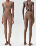 U-Back Zipper Front High Elastic Running High Waist Pants Yoga Two-piece Set S-XL