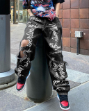 Trendy Women High Waist Hip Hop Hole Knee Street Style Jeans Pants Blue Black S-3XL