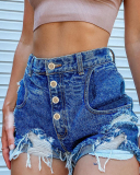 Hot Gilrs Sexy Hole High Waist Summer Shorts Gray Black Blue S-3XL