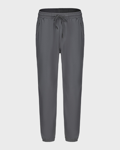 Mens Summer Quick Drying Running Loose Drawsting Zippered Pocket Sports Jogger Black Gray M-4XL