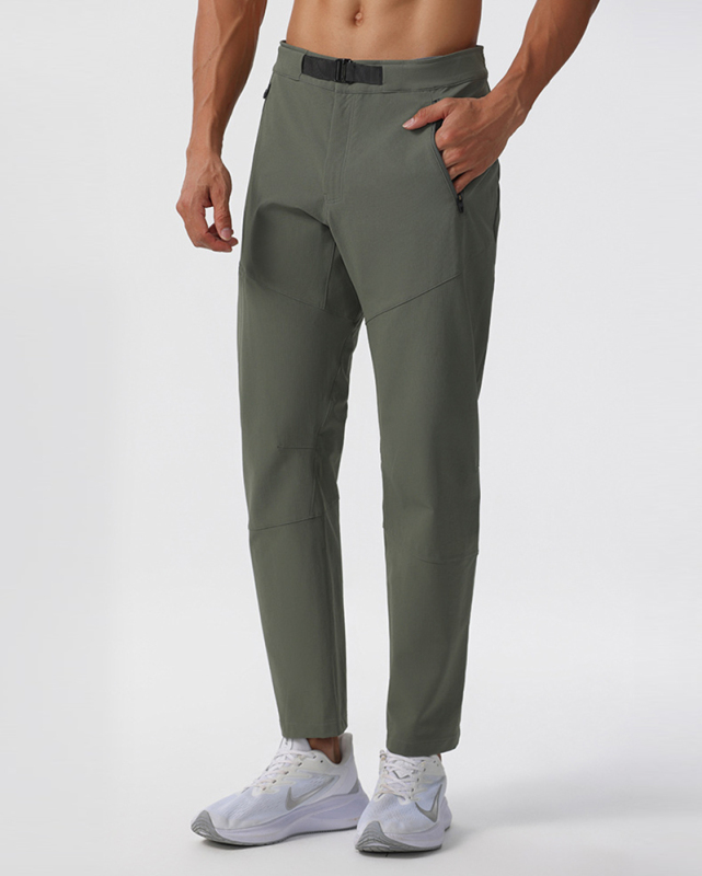 Men's Buckle Test Design Zippered Pocket Quick Drying Joggers Green Black Khaki M-5XL