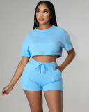 Hot Sale Solid Color Short Sleeve Fashion Casual Short Sets Two Pieces Outfit S-2XL