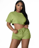 Hot Sale Solid Color Short Sleeve Fashion Casual Short Sets Two Pieces Outfit S-2XL