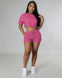 Hot Sale Solid Color Short Sleeve Fashion Casual Short Sets Two Pieces Outfit S-2XL
